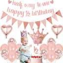 Half Way To One Decorations - 21 Pcs Rose Gold 6 Months Birthday Decorations Girls Happy 1/2 Birthday Banner Heart Foil Balloons Latex Balloon for Baby Shower Girls Party Supplies