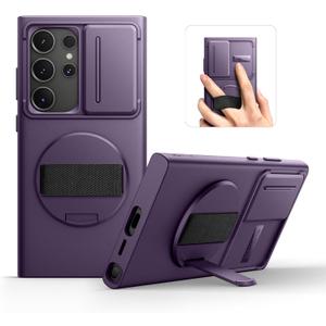 SURITCH for Samsung Galaxy S24 Ultra Case with 360 Rotatable Hand Strap Phone Grip & Invisible Kickstand & Slide Camera Cover, Rugged Shockproof Protective Cover for S24 Ultra -Dark Purple