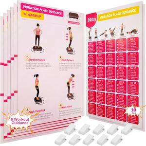 Vibration Plate Exercise Machine Poster - Upgraded 6 Workout Guidance & 10 Pcs Planner & 10 Pcs Double-Sided Clips, Comprehensive Whole Body Wave Vibrating Workout Chart (Pink)