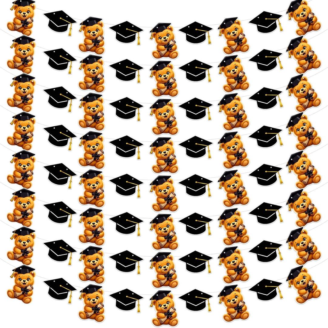 Marspark 8 Pcs 2026 Graduation Banner Decorations Black Gold Cap Bear Banner Hanging Decoration for High School College Middle School Graduation Parties(Horizontal Version)