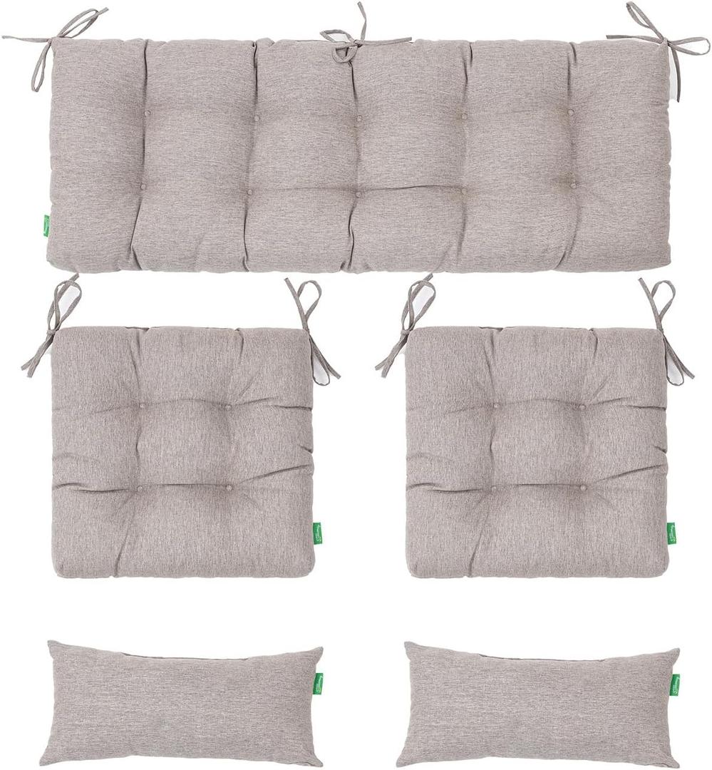 Outdoor Wicker Chair Cushions of 5Pieces,Tufted Patio Bench Cushions & 2Seat Cushions with Ties,2Lumber Pillows,Waterproof Cushions for Patio Furniture -Tan/Taupe, 5pieces/1pack