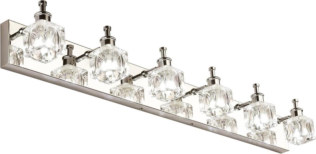 PRESDE Modern 6 Light Bathroom Vanity Lights for Bathroom Lighting fixtures Over Mirror LED Chrome Crystal Vanity Wall Light(Exclude Bulb)