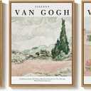 Framed Van Gogh Wall Art Set of 3, Neutral Beige and Soft Pink Canvas Prints, Vintage Landscape and Floral Paintings for Living Room Bedroom Dining Room Entryway Decor, 12x16 Inch