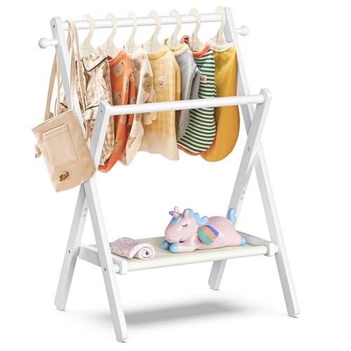 BAMBOOHOMIE Baby Clothing Rack for Baby Shower Pets Dolls, Baby Clothes Rack with Storage Shelf & Double Rods, Toddler Clothes Rack, Mini Closet Baby Shower Rack (White)