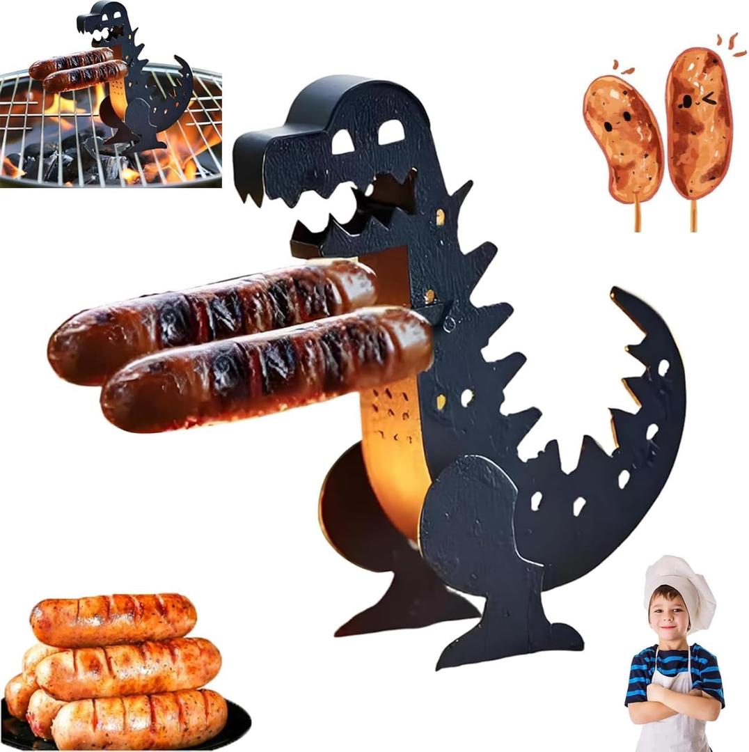 2 x Funny Dinosaur Hot Dog Holder for Grill, Portable Dinosaur Hot Dog Grill Roller, Barbecue Tool for Commercial Outdoor Picnic Home Camping Parties Barbecue