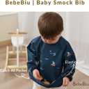 Long Sleeve Baby Bib, Waterproof Fabric, Catch-All Pocket, Baby Smock Bib, Adjustable Sleeves