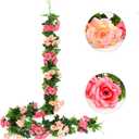 JUSTOYOU Artificial Rose Garland Vines Pink Flowers Hanging Silk Rose Vine for Wedding Home Office Arch Arrangement Decoration 7.6FT(2PCS)