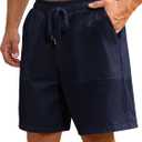 Mens Shorts Casual for Summer Beach Cotton Drawstring Stretch Twill Chino Golf Shorts Elastic Waist with Pockets (Blue, XXL)