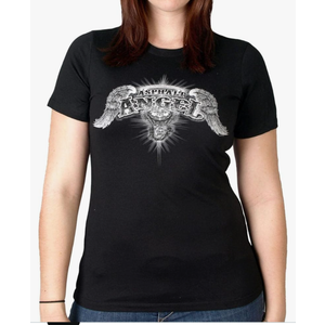 Hot Leathers Black Asphalt Angel Ladies Short Sleeve Tee, Black, Large