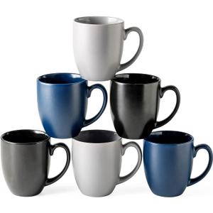 AmorArc 16oz Coffee Mugs Set of 6, Large Ceramic Coffee Mugs for Man, Woman, Dad, Mom, Modern Coffee Mugs Set with handle for Tea/ Latte/ Cappuccino/ Milk/ Cocoa. Dishwasher&Microwave Safe, Multi