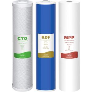 SimPure Whole House Water Filter Cartridges 5 Micron 20" x 4.5" PP+CTO+GAC/KDF 3-Stage Sediment Carbon and Heavy Metal Filter Set, for DB20P-3KDF, WGB32B-KS, DGD-5005-20, FC25B, 1 Set