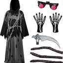 Spooktacular Creations Glowing Eyes Grim Reaper Costume for Kids, Halloween Costume for Boys, Halloween, Dress-up Party (Black, XL)