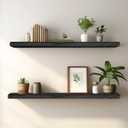 Floating Shelves 24 Inches Long, Set of 2 Solid Rustic Wood Wall Mounted Shelves, Wall Picture Ledge Shelf with Invisible Metal Brackets for Living Room, Bedroom, Bathroom, Black