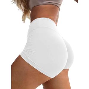 Mizoci Women's Sexy Gym Biker Booty Shorts High Waisted Ruched Workout Shorts (S, White)