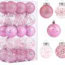 Clear Christmas Ornaments Set, 30 Ct 2.36 Inch Pink Clear Xmas Baubles for Christmas Tree Ornaments and Decorations Shatterproof Christmas Hanging Balls with Stuffed Decoration for Xmas Wedding Party