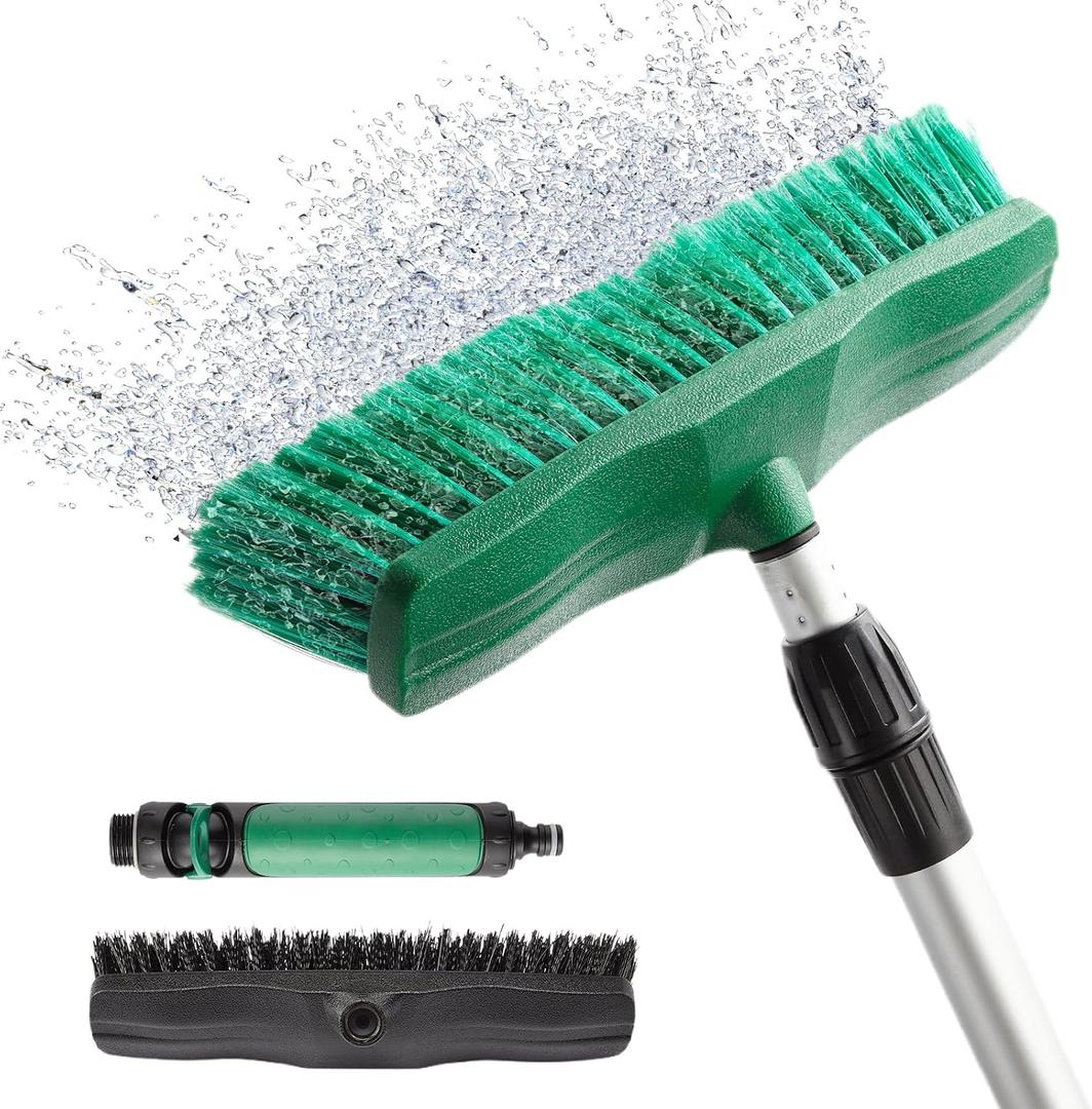 76.7" Sturdy Handle Water Push Floor Broom Green Bristles Cleaning Path 12.2" for Soft Cleaning Car Wash Boat and Solar Panel Black for Hard Floor Clean
