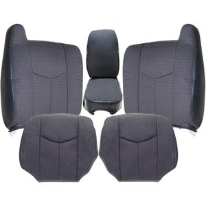 NLQR #69C Dark Gray Cloth Driver & Passenger Bottom & Top Lean Back Replacement Seat Covers & Middle Jump Seat Cover fit for Chevy Silverado GMC Sierra 1500 2500HD 3500HD 2003 2004 2005 2006 2007