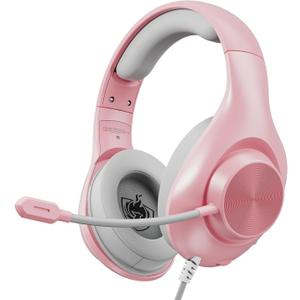 Gaming Headset for PS5 PS4 PC, Wired Headsets with 7.1 Surround Sound, H-7 Gaming Over Ear Headphones with Noise Cancelling Flexible Mic Memory Earmuffs, for PC/PS5/PS4/XboxSeries X/S/Switch (Pink)