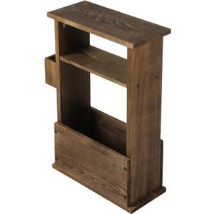 MyGift 24 Inch Tall Rustic Burnt Wood End Table with Remote Control Holder, Storage Shelf, and Magazine Rack, Wooden Narrow Living Room Couch Side Accent Furniture, Medium