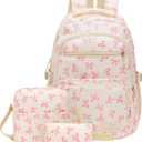 Bow Backpack, Coquette Backpack for Women, Pink Bow Shoulder Bag 3PCS Set, Cute Large Capacity Versatile Rucksack