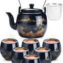Kitchtic Japanese Tea Pot Sets for Adults - Traditional Japanese Tea Pots - Decorative Tea Pot and Cups Set for Tea Lovers, Weddings, or Housewarming - Set of 7 - Blue