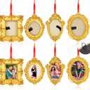 8 Pcs Mini Picture Frame Ornament for Christmas Tree Gold Vintage Photo Frames Antique Resin Oval Rectangle Tiny Ornamental with Hook and Ribbon for Xmas Tree Wall Decor (Rustic Style)