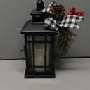 Metal Christmas Vintage Candle Lanterns with Led Light,Plaid Ribbon Decorative Hanging Lantern for Indoor Outdoor Decorations Party Gift, Christmas Porch Decor,WOKEISE