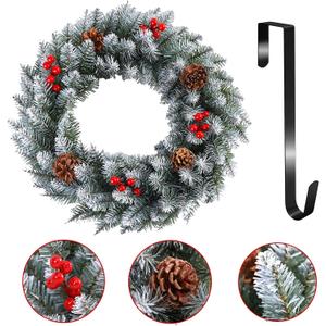 Christmas Wreath, Xmas Wreath for Front Door with Hanger, Christmas Decor with Artificial Red Berry Pine Cone Spruce, Artificial Wreath Christmas Decorations for Indoor Outdoor (Green-3, 30cm)
