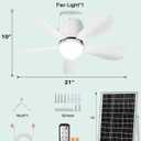 21” Solar Ceiling Fan Light, 35W Solar Powered Gazebo Fan with Remote Control, Rechargeable Battery Operated Portable Camping Fan Outside, for Tent Patio Greenhouse Porch Canopy Pergola