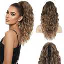 Claw Clip Ponytail Extension - 18 Inch Curly Ponytail Extension, Wavy Pony Tails Hair Extensions, Synthetic Hair Extensions Ponytail, Clip On Ponytails for Women (Color: Ash Blonde with Blonde Ends)