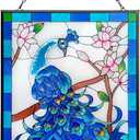 Peacock Stained Glass Window Hangings, Hand-Painted Glass Suncatcher Panel With Metal Chain,Home Decor for Wall or Windows10 * 15 Inch