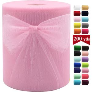 Pink Tulle Fabric Rolls 6 Inch by 200 Yards (600 feet) Fabric Spool Tulle Ribbon for DIY Pink Tutu Bow Baby Shower Birthday Party Wedding Decorations Craft Supplies