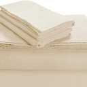 Tribeca Living Triple Brushed Soft Cotton Flannel Sheets Set, Full Size 170-GSM Weight Extra Deep Pocket Sheet in Solid Ivory Color