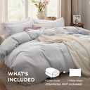 Bedsure Duvet Cover Queen Size with Fitted Sheet - 4 Pieces Prewashed Cotton-Like Polyester Extra Soft Bedding Set, Includes 1 Duvet Cover 90x90 Inches, 2 Pillow Shams, 1 Fitted Sheet, Light Grey