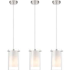 AKEZON 3-Light Pendant Light, Indoor Glass Hanging Light Fixture, Adjustable Height, Brushed Nickel Finish for Kitchen Dining Room (White)