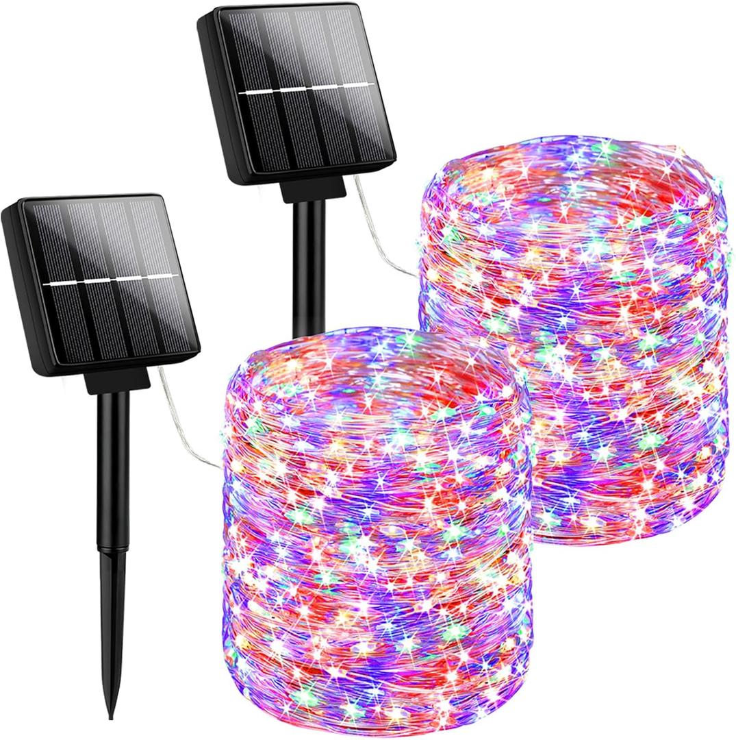 Brightever Solar String Lights, 2-Pack Total 80FT 200LED Solar Fairy Lights with 8 Lighting Modes, Solar Lights Outdoor Waterproof for Patio Christmas Wedding Party Tree Yard Decoration (Multicolor)