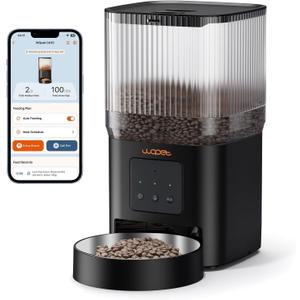 WOPET Automatic Cat Feeder, 5G WiFi Automatic Dog Feeder with APP Control for Remote Feeding, Cat Food Dispenser with Low Food Sensor and Voice Recorder,Up to 10 Meals Per Day for Cats and Dogs (Black)