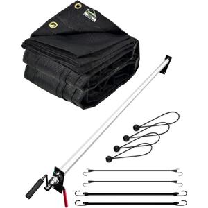 FoundGo Dump Trailer Tarp Roller Kit, 6x14 ft Heavy Duty Truck Tarp with Adjustable Length Roller, 113" Max Length Aluminum Roller and 18OZ Mesh Tarp with Elastic Cords for Dump Truck&Trailer