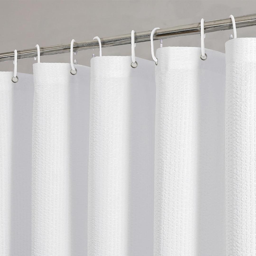 OVZME Berry White Shower Curtain Set, Embossed Textured Fabric Bathroom Curtain for Bathroom - Soft Cloth & Hotel Spa, Water Resistance, Machine Washable Shower Curtain with 12 Hooks, 72X72, White