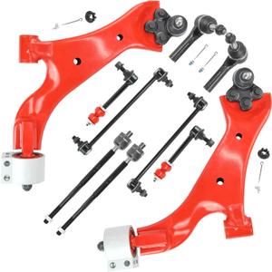 10PCS Front Suspension Kit for 2010–2017 Chevy Equinox & GMC Terrain 2.4L – 2 Lower Control Arms, 4 Tie Rod Ends, 2 Sway Bar Links, 2 Boots & Bellows (Heavy Duty Red)