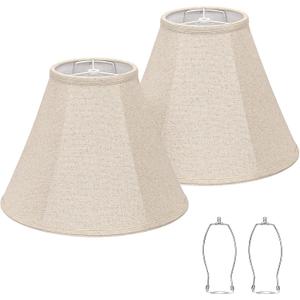 Bell Lamp Shades Set of 2, 6"Top x 13"Bottom x 10"High, Beige Shade Replacement for Table Lamps, Floor Lamps, Fabric Natural Linen Hand Crafted(Spider Fitter), Harp Holders Included, Assembly Required
