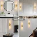 Knurled Brass Tube Wall Sconce - Set of 2 Luxury Modern Dimmable Sconces with Bulbs - Gold Glass Vanity Light Fixture - Vertical or Horizontal Mounted Indoor Lighting for Bathroom Bedroom Living Room