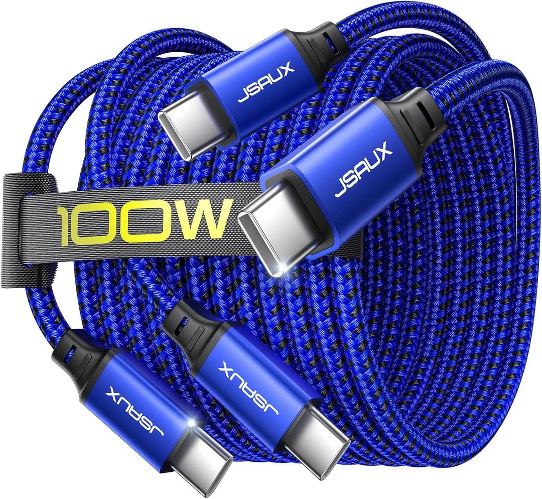 JSAUX 100W USB C to USB C Cable [2-Pack 3.3FT], Type C Fast Charging Cord for iPhone Air/iPhone 17/iPhone 17 Pro/iPhone 17 Pro Max, iPhone 16/15 Series, Galaxy S/Note Series, MacBook, iPad - Blue