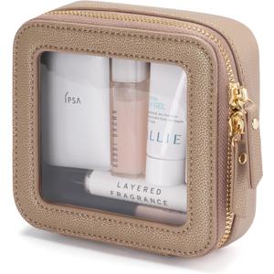 Popvibe Clear Makeup Bag Travel Cosmetic Case Transparent Toiletry Bag with Zipper, Portable Make Up Organizer Traveling Compact Car Bag for Essentials (Gold)