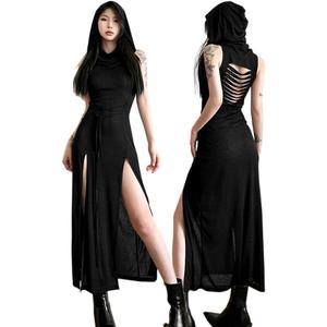 SINROYEE Women High Slit Long Dress Sexy Sleeveless Cocktail Dress Sexy Cutout Bodycon Party Club Cami Dresses (Medium, Black 2)