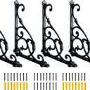 4 Pack Decorative Shelf Brackets,11*7.5 Inch Cast Iron Shelf Supply,Antique Black Corbel,Screws Anchor Included