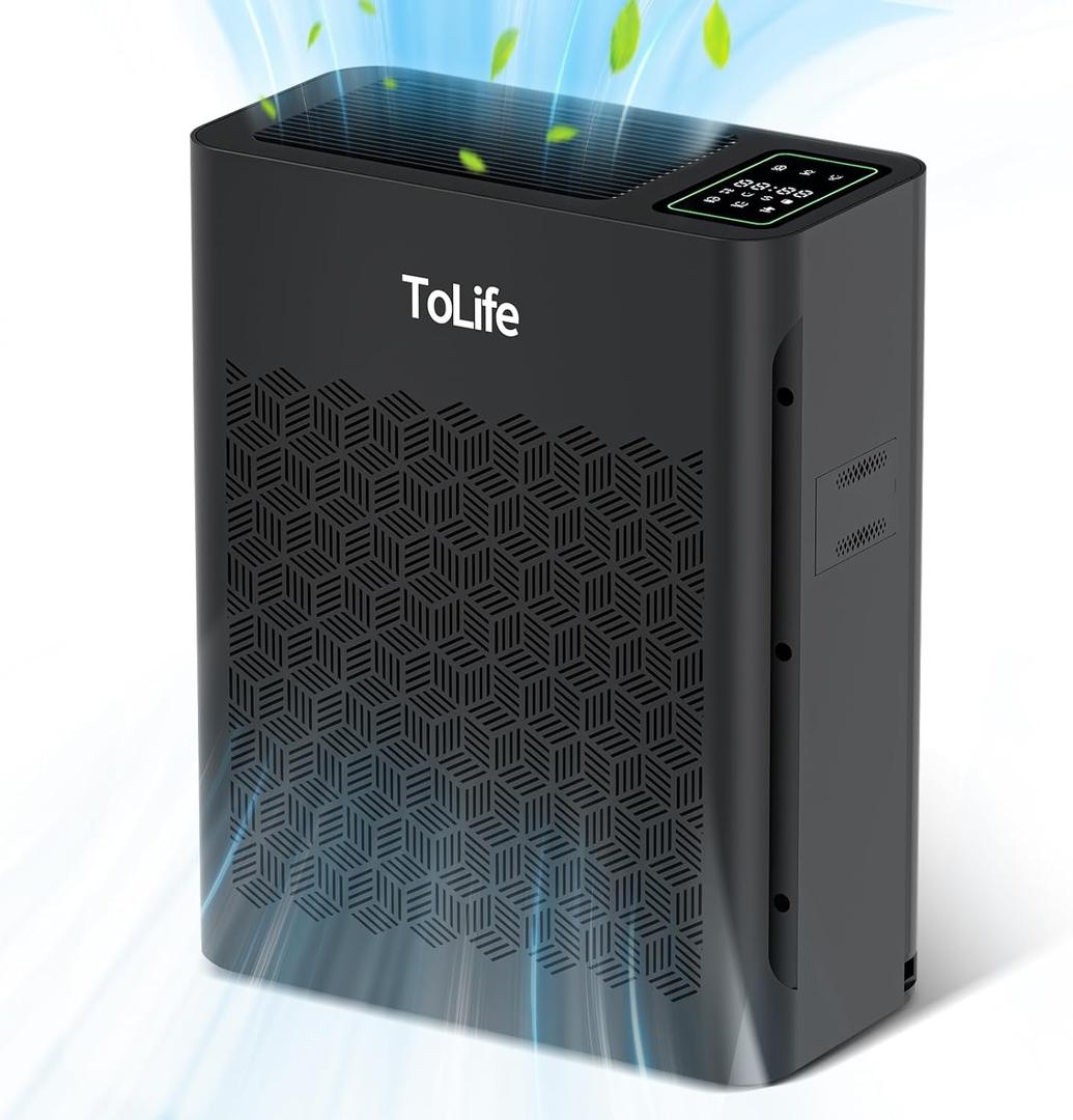 ToLife Air Purifiers for Home Large Room Up to 1295 Ft with PM 2.5 Display Air Quality Sensor, Auto Mode, Timer, HEPA Air Purifier for Bedroom Filters Smoke, Pollen, Pet Dander, Allergies, Black
