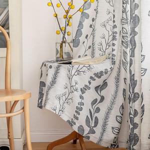 MEETSKY Boho Curtains for Living Room Light Filtering Privacy Protection Cotton Curtains 84 Inch Length 2 Panels Bohemian Linen Style Back Tab Window Leaf Print Classical Drapes for Dining Room (Leaves)