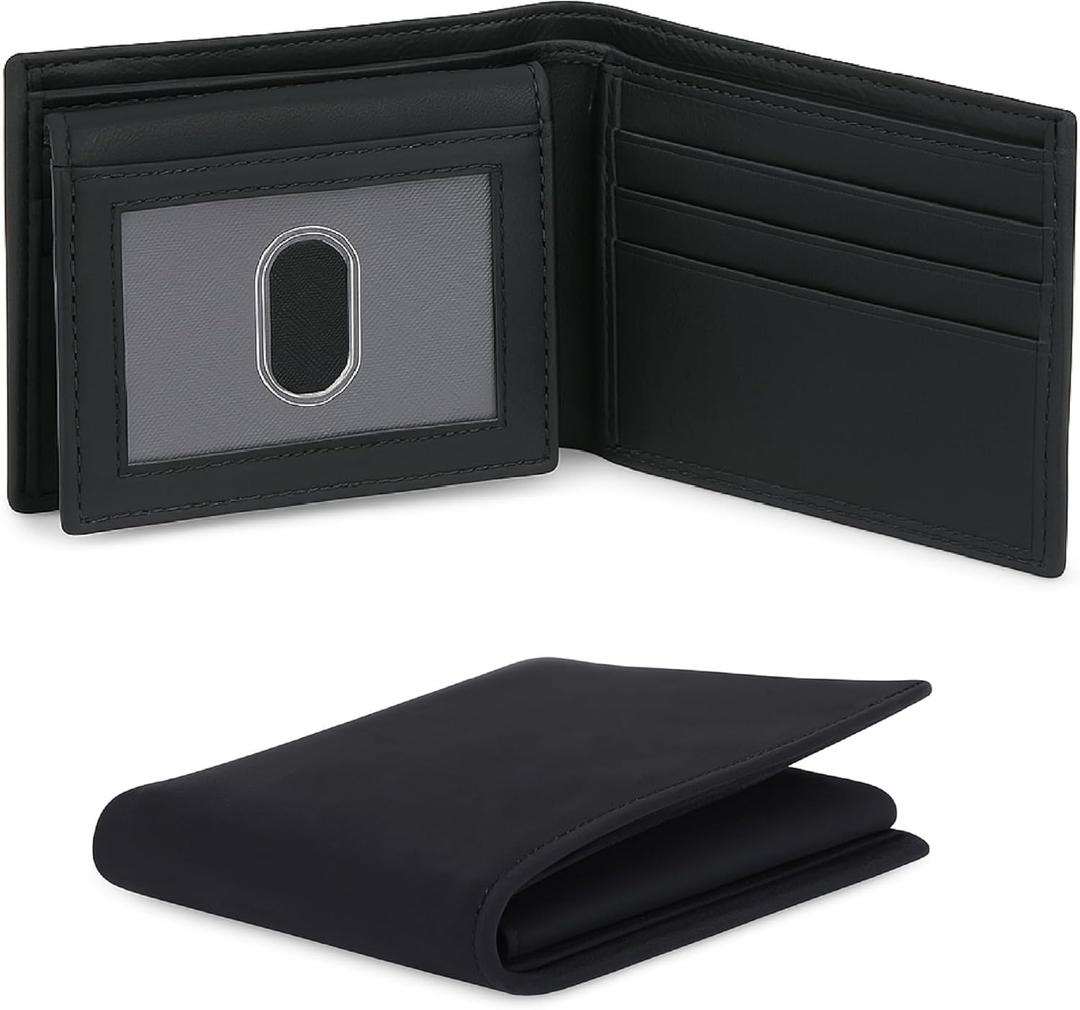 Leather Wallet for Men Bifold RFID Blocking - Slim Stylish Mens Leather Wallet Handmade with 2 compartments and 6 Credit Card Slots Minimalist Design- Black
