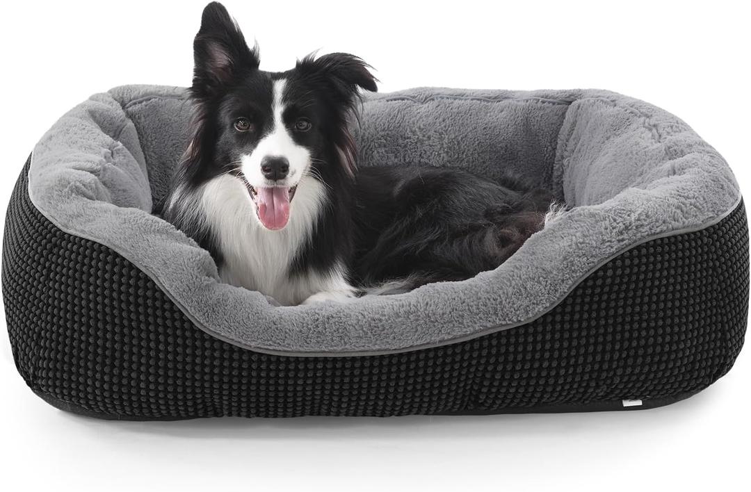 INVENHO Dog Bed Medium Size, Orthopedic Warming Soft Calming Sleeping Durable with Anti-Slip Bottom (M (30"x24"x9"), Black)